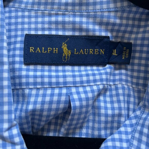 Ralph Lauren Polo Mens Button Shirt Gingham Check Blue Pony Preppy Sz XL - Picture 7 of 7